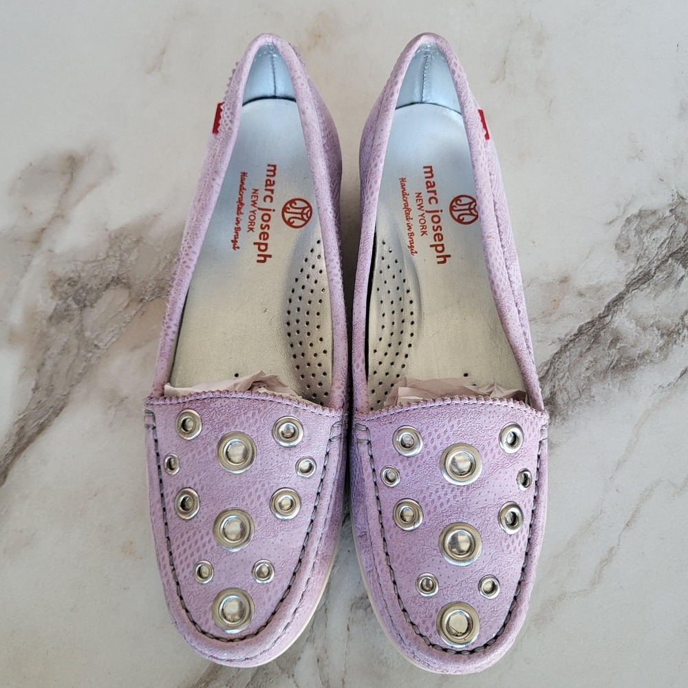 Marc Joseph Shoes Womens Size 6 Purple Leather Mott St Loafers Eyelet Flats
